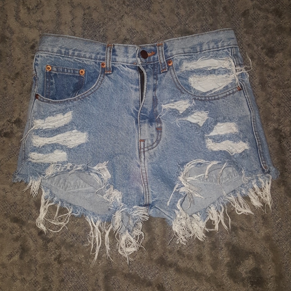Vintage Aztec blue denim cut-off jean shorts